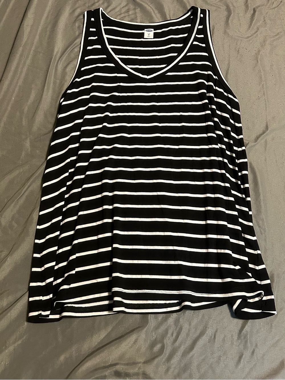Old Navy Black and White Striped V-Neck Tank